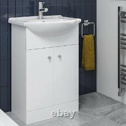 Bathroom Basin Sink Vanity Unit Single Tap Hole Floor Standing 550mm Matte White