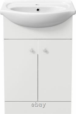 Bathroom Basin Sink Vanity Unit Single Tap Hole Floor Standing 550mm Matte White