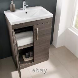 Bathroom Basin Sink Vanity Unit Single Tap Hole Floor Standing 600mm Brown Grey