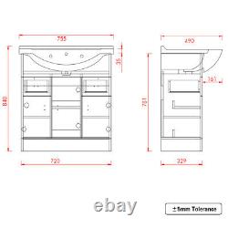 Bathroom Basin Sink Vanity Unit Single Tap Hole Floor Standing Furniture 750mm