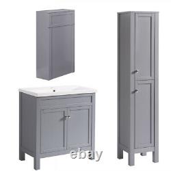 Bathroom Basin Sink Vanity Unit Traditional Tall Cabinet Storage BTW Toilet Grey