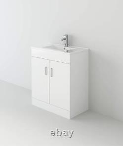 Bathroom Basin Sink Vanity Unit Waterfall Mixer Tap and Waste High Gloss White