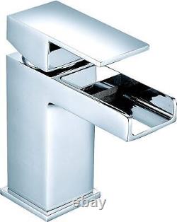 Bathroom Basin Sink Vanity Unit Waterfall Mixer Tap and Waste High Gloss White
