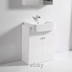 Bathroom Basin Vanity Unit 2 Door Cabinet Mirror Storage BTW Toilet Gloss White