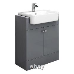 Bathroom Basin Vanity Unit Floor Standing Cabinet Mirror Storage BTW Toilet Grey