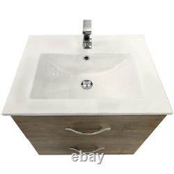 Bathroom Basin Vanity Unit Furniture Wall Hung Storage Cabinet 600mm Grey Oak