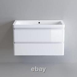Bathroom Built In Sink Basin Vanity Unit Wall Hung Storage Drawer 800 mm White