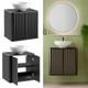 Bathroom Cabinet Vanity Sink Unit 600mm Countertop Wall Hung Black Ribbed Ner