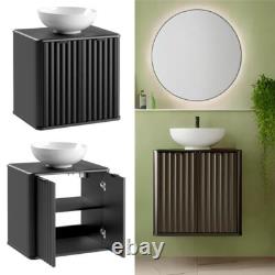 Bathroom Cabinet Vanity Sink Unit 600mm Countertop Wall Hung Black Ribbed Ner