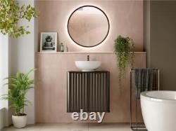 Bathroom Cabinet Vanity Sink Unit 600mm Countertop Wall Hung Black Ribbed Ner