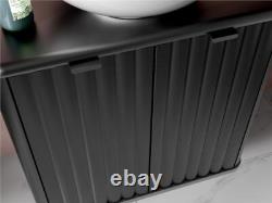 Bathroom Cabinet Vanity Sink Unit 600mm Countertop Wall Hung Black Ribbed Ner