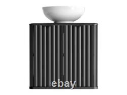Bathroom Cabinet Vanity Sink Unit 600mm Countertop Wall Hung Black Ribbed Ner