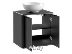 Bathroom Cabinet Vanity Sink Unit 600mm Countertop Wall Hung Black Ribbed Ner