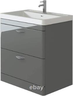 Bathroom Cabinet Vanity Unit Apollo Floor Ceramic Basin Sink Gloss Grey 800mm