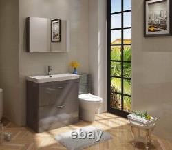 Bathroom Cabinet Vanity Unit Apollo Floor Ceramic Basin Sink Gloss Grey 800mm