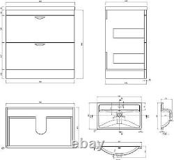 Bathroom Cabinet Vanity Unit Apollo Floor Ceramic Basin Sink Gloss Grey 800mm