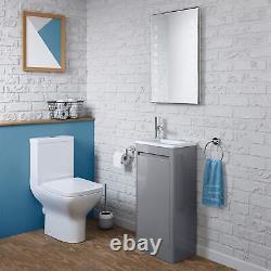 Bathroom Cabinet Vanity Unit Sink Basin Compact Freestanding Cloakroom Grey