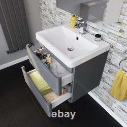 Bathroom Cabinet Vanity Unit Sink Basin Storage Ceramic Wall Hung 600 Grey