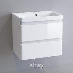 Bathroom Cabinet Vanity Unit Sink Basin Storage Ceramic Wall Hung 600 White