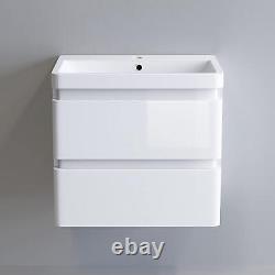 Bathroom Cabinet Vanity Unit Sink Basin Storage Ceramic Wall Hung 600 White
