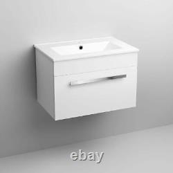Bathroom Cabinet Vanity Unit Sink Basin Storage Ceramic Wall Hung White 600mm
