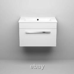 Bathroom Cabinet Vanity Unit Sink Basin Storage Ceramic Wall Hung White 600mm