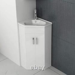 Bathroom Cabinet Vanity Unit Sink Basin Storage Corner Cloakroom Gloss White