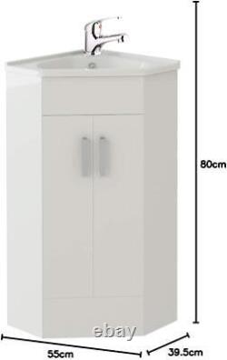 Bathroom Cabinet Vanity Unit Sink Basin Storage Corner Cloakroom Gloss White