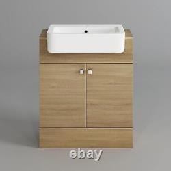 Bathroom Cabinet Vanity Unit Sink Basin Storage Deep 660mm Oak