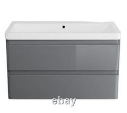 Bathroom Cabinet Vanity Unit Sink Basin Storage Drawer Wall Hung Grey 800mm