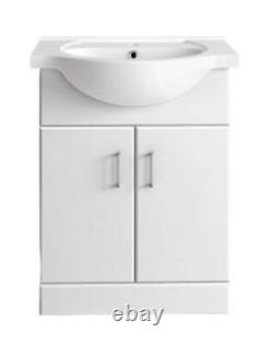 Bathroom Cabinet Vanity Unit Sink Basin Storage Furniture White Gloss 650mm