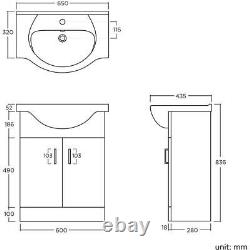 Bathroom Cabinet Vanity Unit Sink Basin Storage Furniture White Gloss 650mm