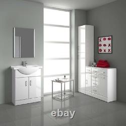 Bathroom Cabinet Vanity Unit Sink Basin Storage Furniture White Gloss 650mm