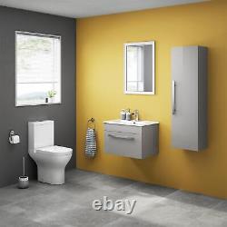 Bathroom Cabinet Vanity Unit Sink Basin Storage Grey Wall Hung Hanging 600mm