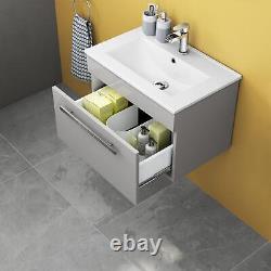Bathroom Cabinet Vanity Unit Sink Basin Storage Grey Wall Hung Hanging 600mm