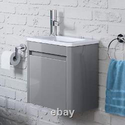 Bathroom Cabinet Vanity Unit Sink Basin Storage Wall Hung Cloakroom Grey 400mm