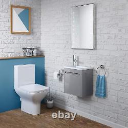 Bathroom Cabinet Vanity Unit Sink Basin Storage Wall Hung Cloakroom Grey 400mm