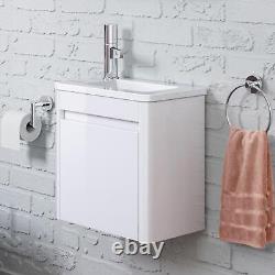 Bathroom Cabinet Vanity Unit Sink Basin Storage Wall Hung Cloakroom Left White