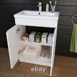 Bathroom Cabinet Vanity Unit Sink Basin Storage White Gloss Ceramic 60cm