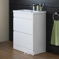 Bathroom Cabinet Vanity Unit Sink Basin Storage White Gloss Ceramic Drawers 60cm