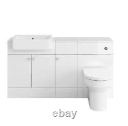 Bathroom Cabinet Vanity Unit Sink Basin Storage and BTW Toilet Set White 1500mm