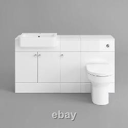 Bathroom Cabinet Vanity Unit Sink Basin Storage and BTW Toilet Set White 1500mm