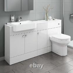 Bathroom Cabinet Vanity Unit Sink Basin Storage and BTW Toilet Set White 1500mm