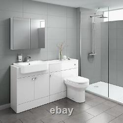 Bathroom Cabinet Vanity Unit Sink Basin Storage and BTW Toilet Set White 1500mm