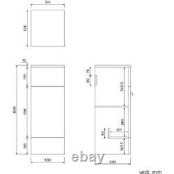 Bathroom Cabinet Vanity Unit Storage White Gloss Unit Single Door Modern 300mm