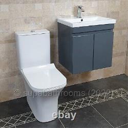 Bathroom Cloakroom 500 MM Vanity Unit Wall Hung Gloss Grey 2 Door Devlyn