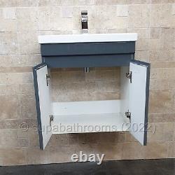 Bathroom Cloakroom 500 MM Vanity Unit Wall Hung Gloss Grey 2 Door Devlyn