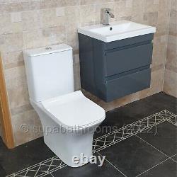 Bathroom Cloakroom 500 MM Vanity Unit Wall Hung Gloss Grey 2 Drawer Devlyn