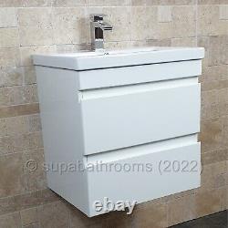 Bathroom Cloakroom 500 MM Vanity Unit Wall Hung Gloss White 2 Drawer Devlyne