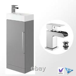 Bathroom Cloakroom Basin/Sink Vanity Unit Grey Including Waterfall Tap & Waste